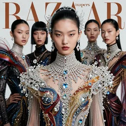 pretty chinese model with futuristic diamonds and jewelry : : by martine johanna and simon stalenhag and chie yoshii and casey weldon and wlop : : ornate, dynamic, particulate, rich colors, intricate, elegant, highly detailed, vogue, harper's bazaar art, fashion magazine, smooth, sharp focus, 8 k, octane render,