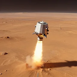 a small spacecraft blasting off from the surface of mars