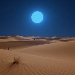 a matte painting of desert with blue glowing sun, eerie, trending on artstation, cgsociety