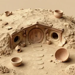 archeological discovery of ancient hobbit dwellings, the shire, well preserved, broken pottery and tea cups on a rock wall, digital photography, 3 2 megabit, national geographic.