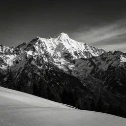 award winning landscape photography of mont blanc by ansel adams, nikon, wide angle, high contrast, black and white, dramatic, beautiful light, fine detail