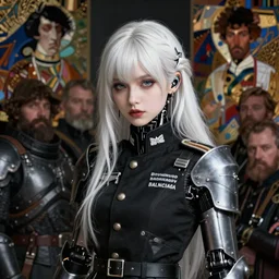 portrait of beautiful cute young goth balenciaga military maiden cyborg girl with white hair in warhammer armor, art by ( ( ( kuvshinov ilya ) ) ) and wayne barlowe and gustav klimt and artgerm and wlop and william - adolphe bouguereau