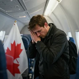 a sad man longing for canada as he boards a plane for ireland