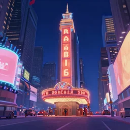 3 d color photo of 1 9 3 0 s times square, nyc at night, by pixar, disney animation