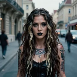 film still of kesha in cosmic horror! the musical by david cronenberg, budapest street background, 3 5 mm film, atmospheric, ultra fine detail, film grain, photorealistic, hyperrealistic