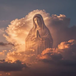 beautiful sunset clouds blending with ghostly outline virgin mary figure