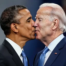 pseudo realistic portrait of barack obama kissing biden in the lips, breaking news!