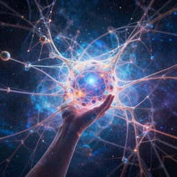 letting go of reality and experiencing the quantum feild, matte painting comic book art, cinematic, highly detailed, realistic, beautiful cosmic neural network, octane render, unreal engine, depth of field, trending on artstation, sharp focus, philosophical
