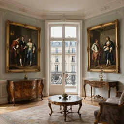 a beautiful parisian apartment with and antique furniture with a view of the city, interior design, architecture, key lighting, soft lights, by steve hanks, by edgar maxence, by caravaggio, by michael whelan, by delacroix, by serov valentin, by tarkovsky, 8 k render, detailed, oil on canvas