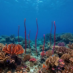 a post - minimalism landscape of a underwater coral paradise with very long legs vibrant color scheme, highly detailed, in the style of romanticism, cinematic, artstation, moebius, greg rutkowski