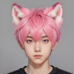 a painting of a cute boy with pink hair and pink wolf ears, artstation, artistic, highly detailed