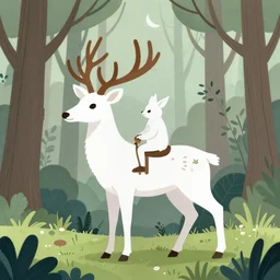 “ white elf riding a sacreed deer in a forest ”