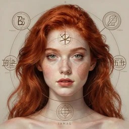 Portrait of a Redhead, Chakra Diagram, sacred geometry, detailed, intricate, elegant, highly detailed, digital painting, artstation, concept art, smooth, sharp focus, illustration, art by artgerm and greg rutkowski and alphonse mucha, daily deviation, IAMAG, masterpiece portrait