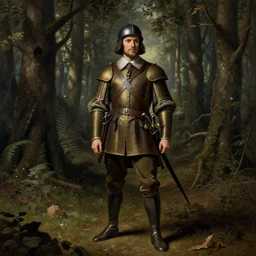 soldier of the 2 3 rd century in the forest by leonardo da vinci, highly detailed, trending on artstation, hyperrealism, matte painting, dutch golden age, fine detail, cgsociety