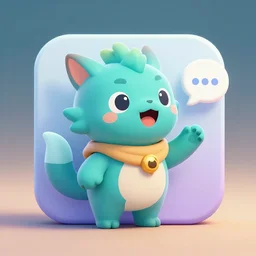 3 d rendered digital painting icon of inspiring cyan spirit pet speaking inspiring speach, in a fantasy mmo, ghibli studio