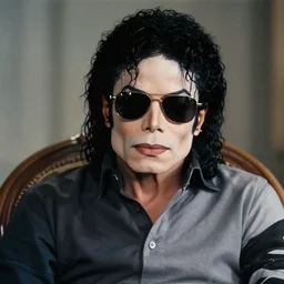michael jackson 2 0 0 9 wearing shades, alone, this is it style, photo real, pores, motion blur, sitting in a chair, by himself, real life, spotted, ultra realistic face, accurate, 4 k, movie still, uhd, sharp, detailed, cinematic, render, modern