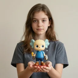 a girl holding a small bill gates action figure in her hands, trending on artstation