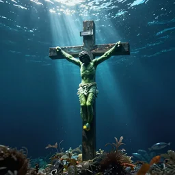 a cucumber being crucified in the deep sea