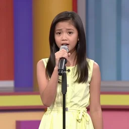 Indonesia funny TV show in 1998. VHS footage. A cute girl singing on stage in the TV studio.