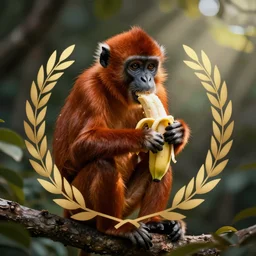 red monkey eating a banana, logo