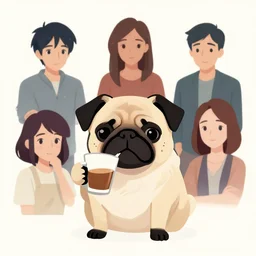 a pug drinking coffee, clean cel shaded vector art. shutterstock. behance hd by lois van baarle, artgerm, helen huang, by makoto shinkai and ilya kuvshinov, rossdraws, illustration
