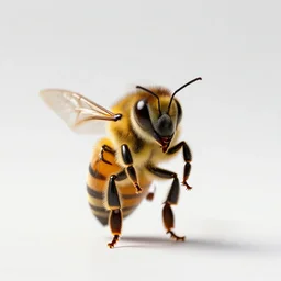 playful honeybee, studio photography, full body, isolated on a pure white background, centered, entire subject in frame, sharp focus, soft studio lighting