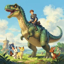 an illustration of a dinosaur : thomas kinkade hearstone league of legends dofus overwatch concept art, style of makoto shinkai, xision, james jean and peter mohrbacher, studio ghibli, artgerm, karol bak, dan mumford global illumination