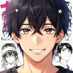 ultrarealistic male character, smiling super detailed eyes no eyebrows symmetry face visual novel hairpin star by krenz cushart, pixiv frontpage, trending on artstation trending on pixiv manga cover