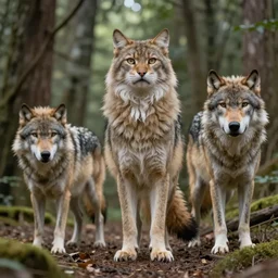 furry cat woman in a forest 7 a 0 with real wolves