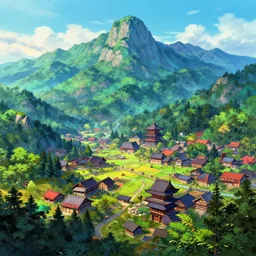 a powerful japanese village high in mountains, concept art by laurie greasley and greg rutkowski, fantastic landscape, 8 k, vivid colors, cinematic color grading