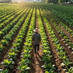 gigachad farmer in immaculate rows of crops, digital xianxia art