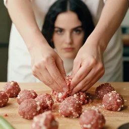 lana del rey kneading raw meatballs