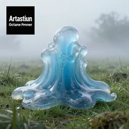 render of one huge fantasy transparent translucent bluish slime in the meadow. fog, fantasy, high details, masterpiece, octane render, 8 k, volumetric lighting, photorealism, translucent raytracing, fog, artstation contest winner, soft colors, matte painting by simon stalenhag