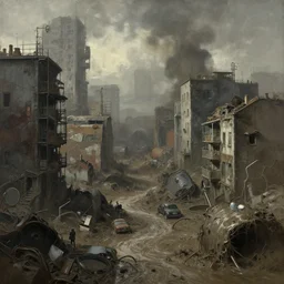 crowded dystopia, city of sludge, polluted ghetto, sharp focus, smooth, digital painting, by stalenhag, by adolph menzel