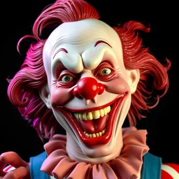 hyperrealistic rendering, fat smooth wet cronenberg clown by art of skinner and richard corben and jeff easley, product photography, action figure, sofubi, studio lighting, colored gels
