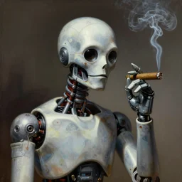 An android smoking a cigar, by Frank Frazetta, Trending on Artstation, highly detailed,