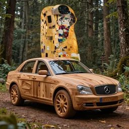a fancy car made out of carved woods on a forest, art style by klimt and nixeu and ian sprigger and wlop and krenz cushart, au naturel, hyper detailed, digital art, trending in artstation, cinematic lighting, studio quality, smooth render, unreal engine 5 rendered, octane rendered