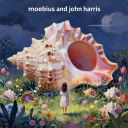 atmospheric painting of a giant seashell  garden, a young girl stands in, by moebius and john harris, atmospheric, concept art, saturation 8