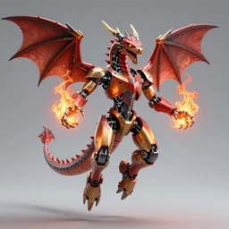 an illustration of the full body of a robotic anthromorphic dragon emitting flames from its hands, floating off the ground, photorealistic 3D render, coherent like Dall-E 2