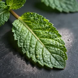 a leaf of mint with circuit board paths instead of veins