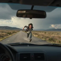 a tiny screaming angry bob ross running your in rear view mirror