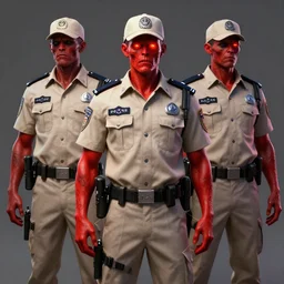 ( ( beige ) ) uniform and caps zombie security officers ( glowing red skin ) trending on artstation very high detail