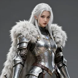 warrior, fur - lined armor!!! beautiful and gorgeous white haired female!! monster hunter!! character concept art, sharp focus, octane render! unreal engine 5! highly rendered!! trending on artstation!! detailed linework!! illustration by artgerm, wlop, and chie yoshii