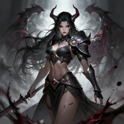 female beautiful ruin warrior character anime league of legends dark underwolrd hades splash art by Oussama Agazzoum artstation