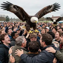eagle shot of hundreds of people hugging each other, some are crying of joy