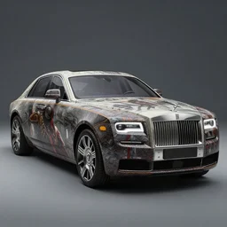rolls royce ghost in steampunk style wrapped in god of war kranos print, concept art, octane render, ultra realistic