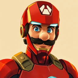 portrait of luigi mario as iron man, limited neutral palette, beautiful graphics, full body portrait, propaganda poster art, 1 9 7 0 s illustrated advertising art by petros afshar, anton fadeev, dean ellis, painterly character design