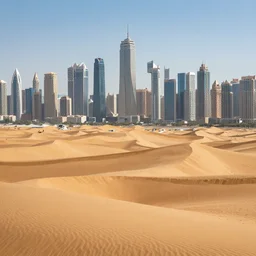 sand dunes overtake the cosmopolitan city. viewed from the tallest skyscraper. hdri