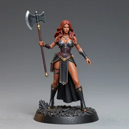 80mm resin detailed miniature of a Vivica A Fox, Queen of warrior, battle axe, on textured base ;Miniature product Photo, 4K, Full body