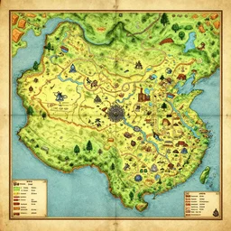 a detailed drawing of a colorful ancient map in a videogame